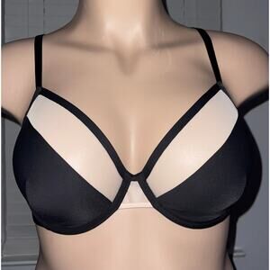 #4 - 34DD BLACK & BEIGE VICTORIA'S SECRET UNLINED DEMI BRA